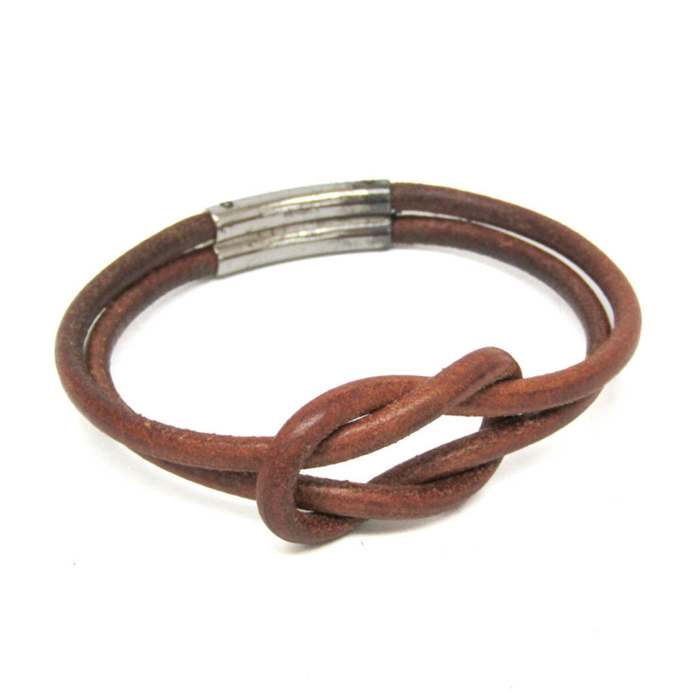 HERMES Silver Leather Bracelet